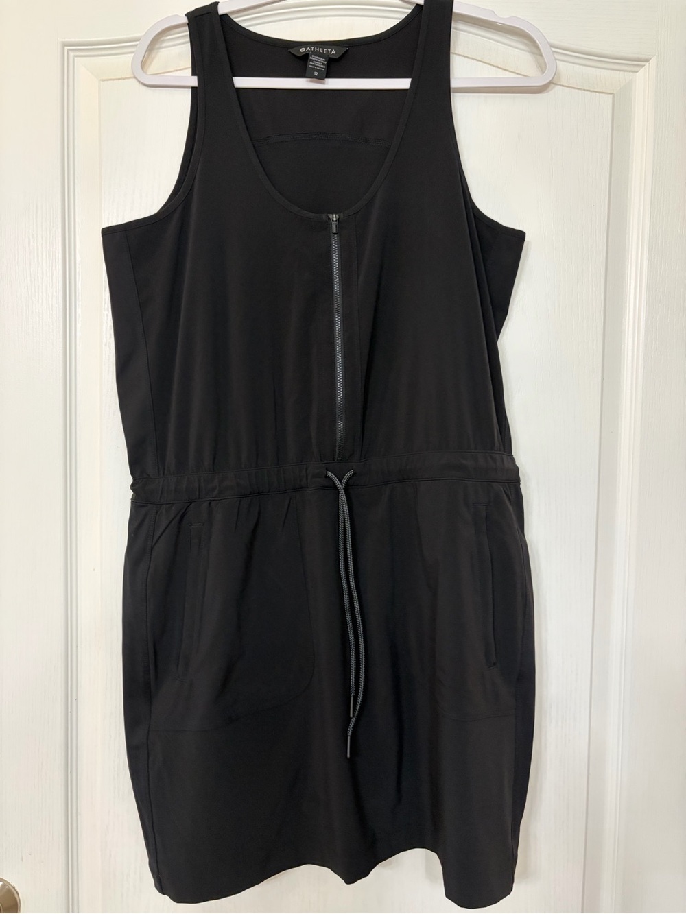 Athleta Black Zip-Front Drawstring Tank Romper Size 12